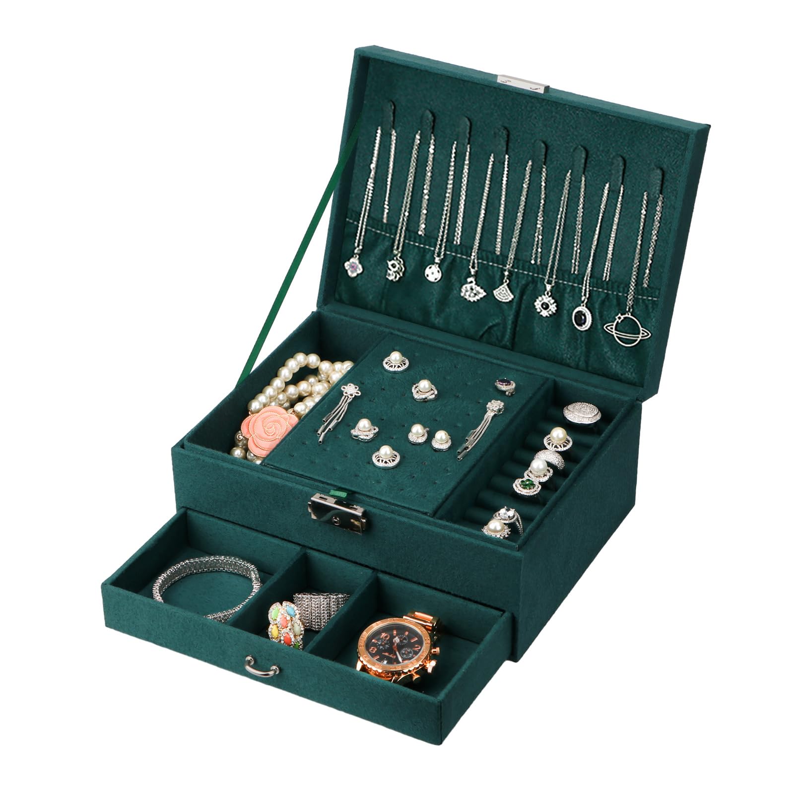 HomarketHomarket Jewelry Box,2-Layers Travel Jewelry Case for Necklaces, Bracelets, Rings & Earring Organizer - Elegant Jewelry Organizer Box Storage, Handmade Gifts For Women girl