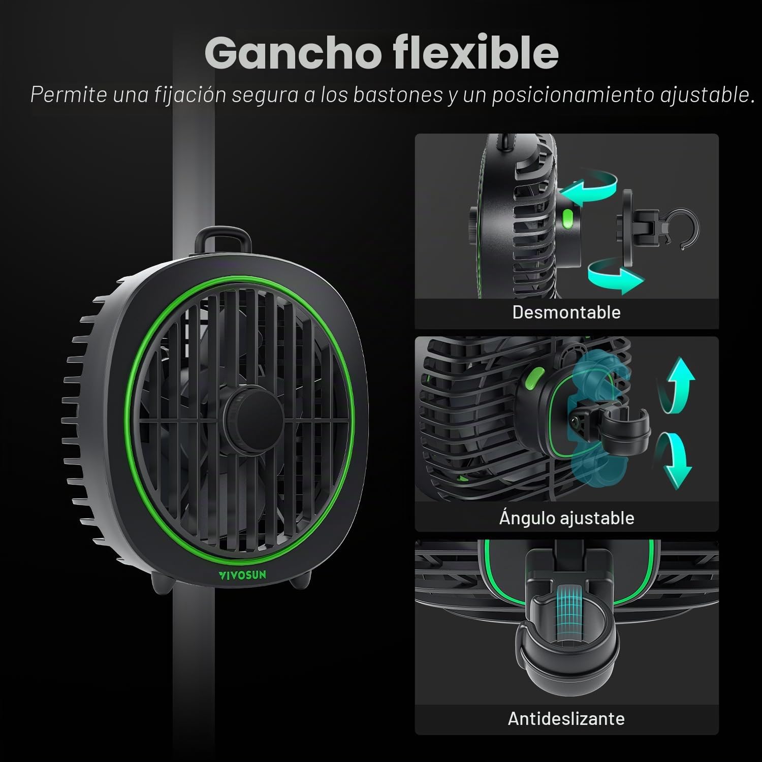 VIVOSUN AeroWave D4 Ventilador Grow de Pinza 10 cm con Gancho, 3 Velocidades, Flujo de Aire Potente y Silencioso, Ángulo Ajustable para Hidroponía y Refrigeración, Pack de 1