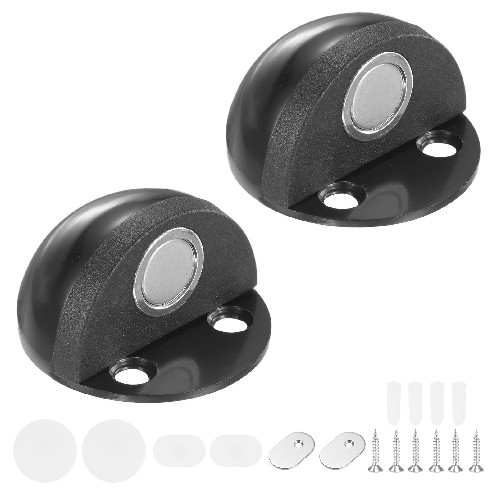M METERXITY 2-Pack Floor Mounted Door Stops, Stainless Steel Half Dome Magnetic Gate Stopper with Plastic Rubber Bumper for Living Room/Bedroom/Bathroom, Wall Protector [Black]