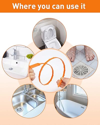 25 Inch Snake Drain Clog Remover Tool, 6PCS Hair Drain Cleaner Tool, Hair Cather Shower Drain Tool, Drain Auger hair Cleaning Tool for Shower Kitchen Sink Bath Tub Bathroom