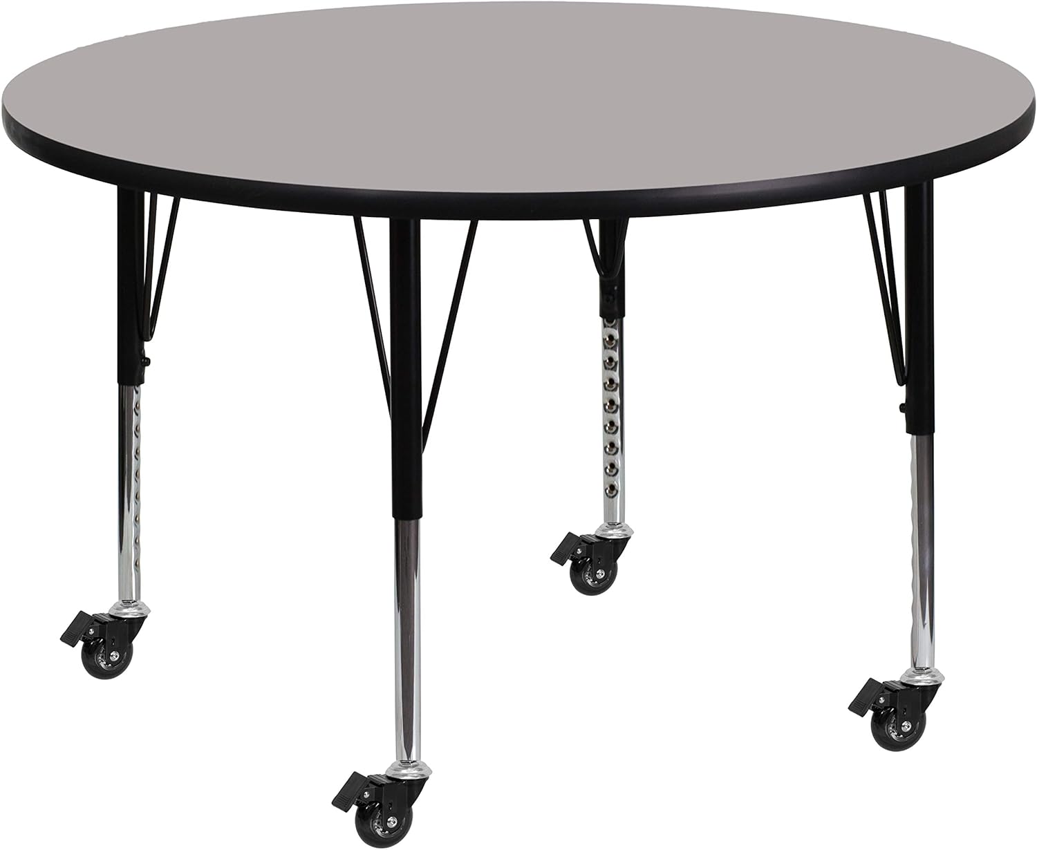 Flash Furniture Mobile 42'' Round Grey HP Laminate Activity Table - Height Adjustable Short Legs