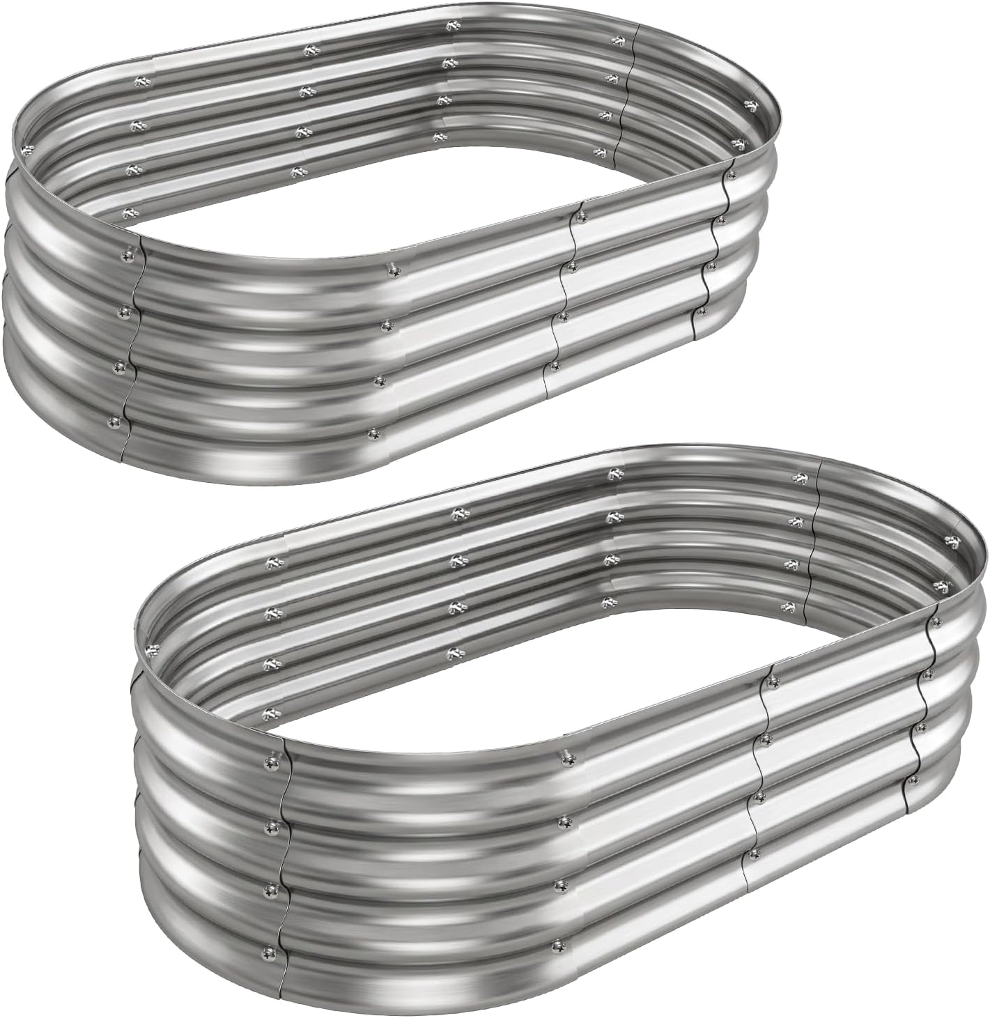 Galvanized Oval Raised Garden Bed, 4 x 2 x 1 ft 2-Pack, Metal Planter Box with Open Base. DIY Outdoor Gardening Kit for Backyard & Patio, Ideal for Vegetables, Flowers & Herbs, Silver