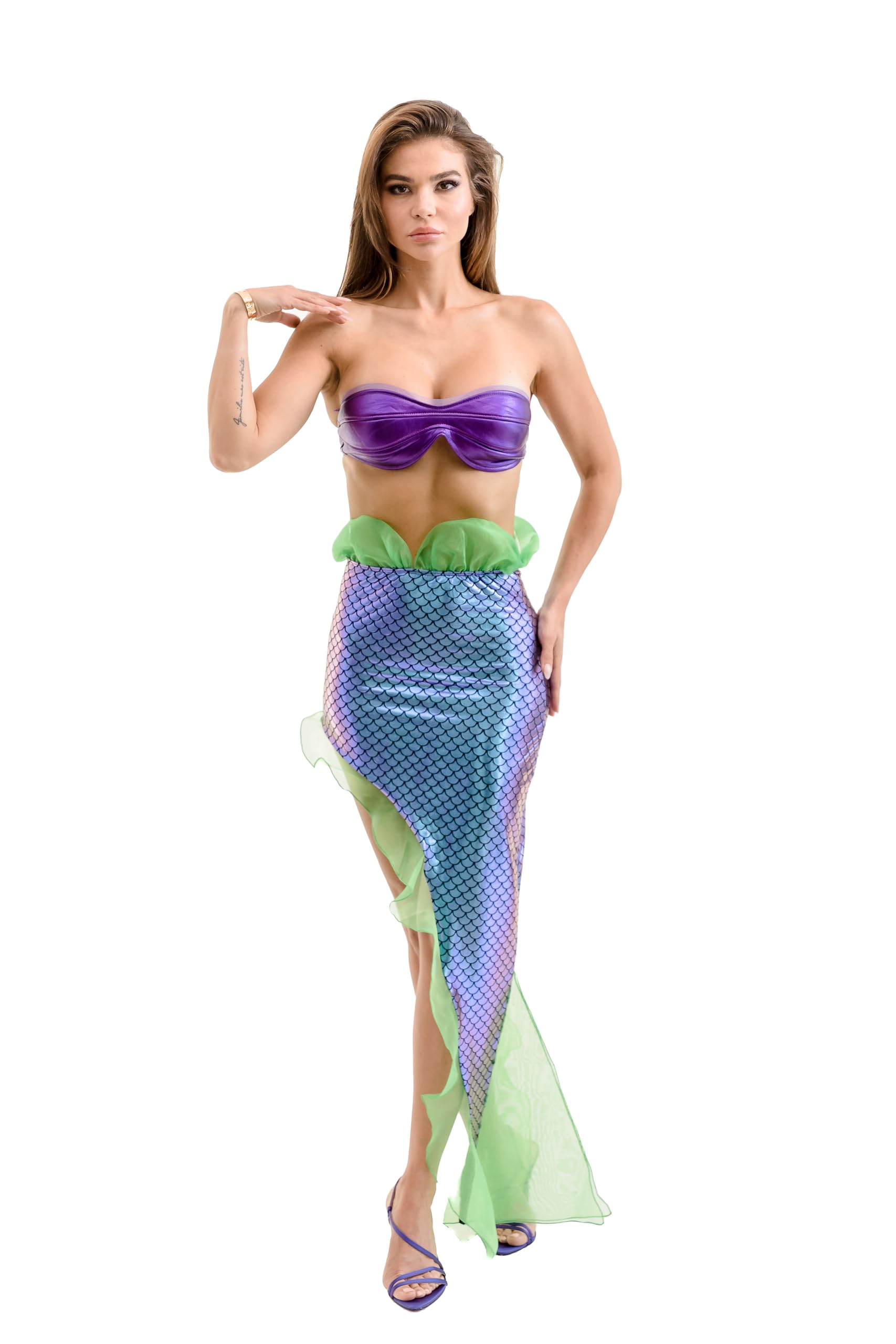 Mermaid Costume - Women Mermaid Tail Outfit, Adult Halloween Festival Party Cosplay Set