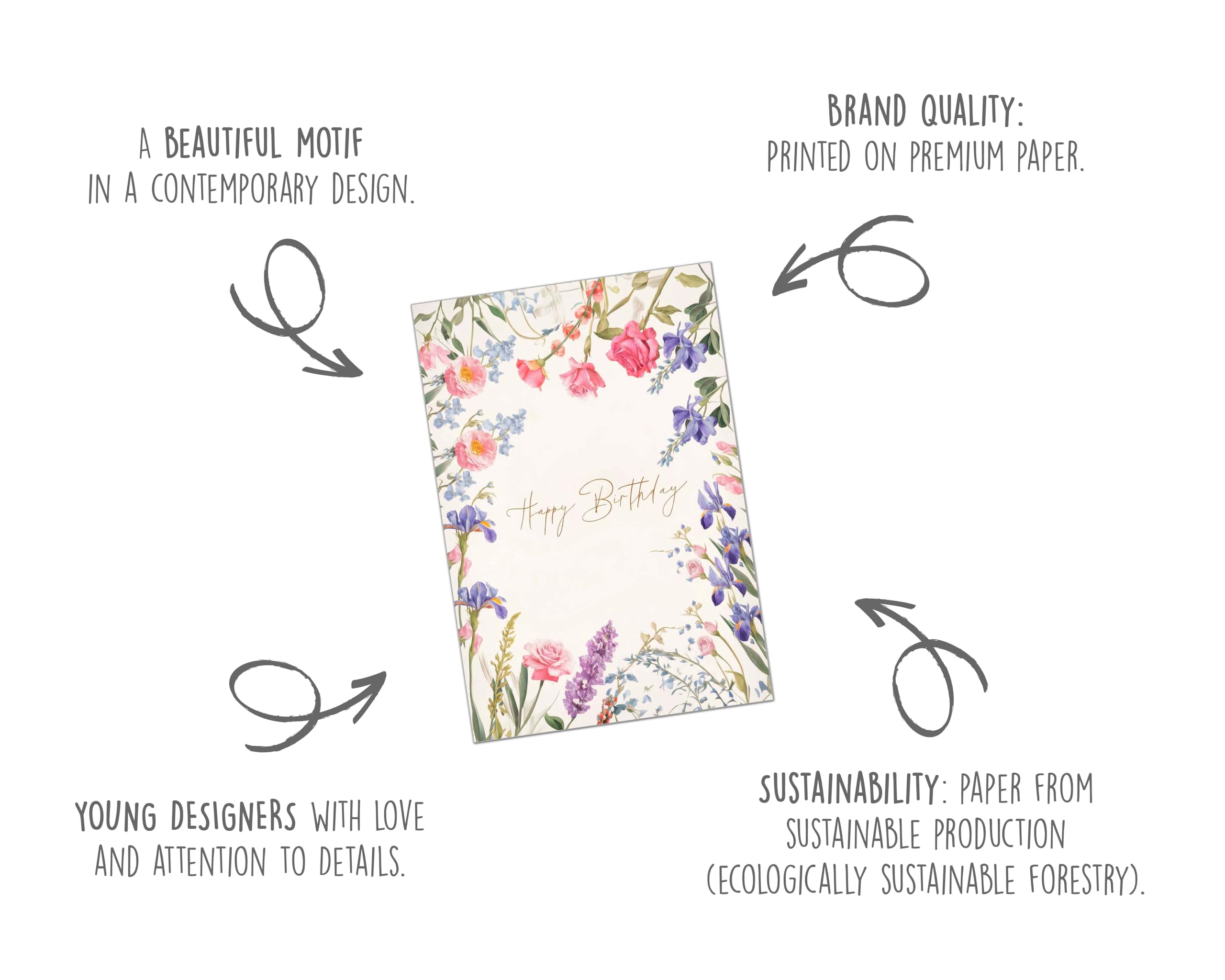 Edition Seidel Carte d'anniversaire Happy Birthday pour femme fleurs DIN A4 avec enveloppe