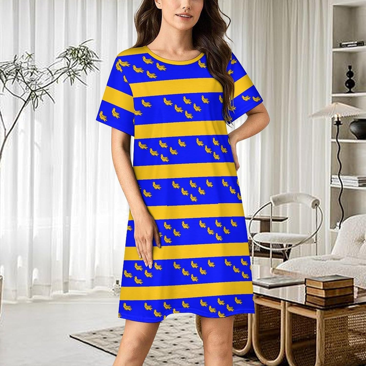 County Flag of West Sussex Nightgowns for Women Short Sleeve Sleep Dress Casual Sleepshirt Night Gowns Pajamas