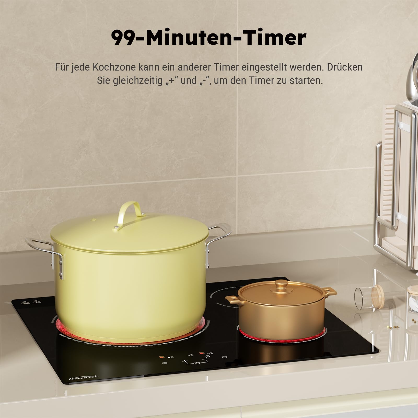 Plaque de Cuisson Vitrocéramique 3 feux cuisinière 60 cm puissance totale 5400W avec commandes tactiles sécurité intégrée timer électronique pour cuisson précise et flexibilité de cuisine, Noir