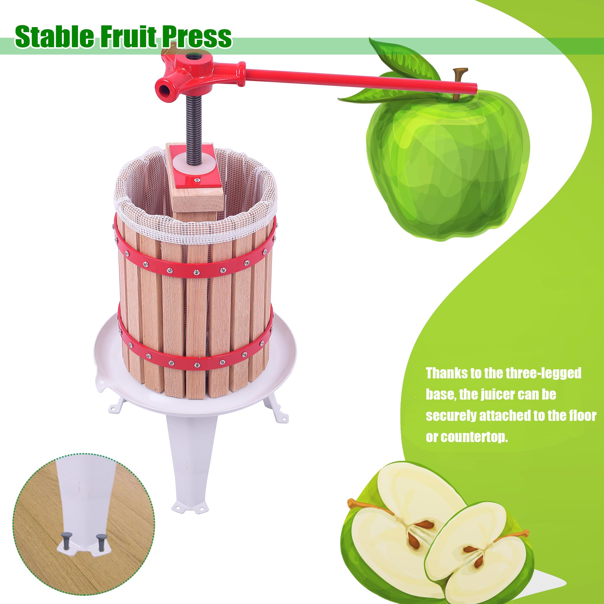 Fruitpers, Druivenpers, Appelpers, Wijnpers - Mini, met roestvrijstalen dubbele mand, 3L