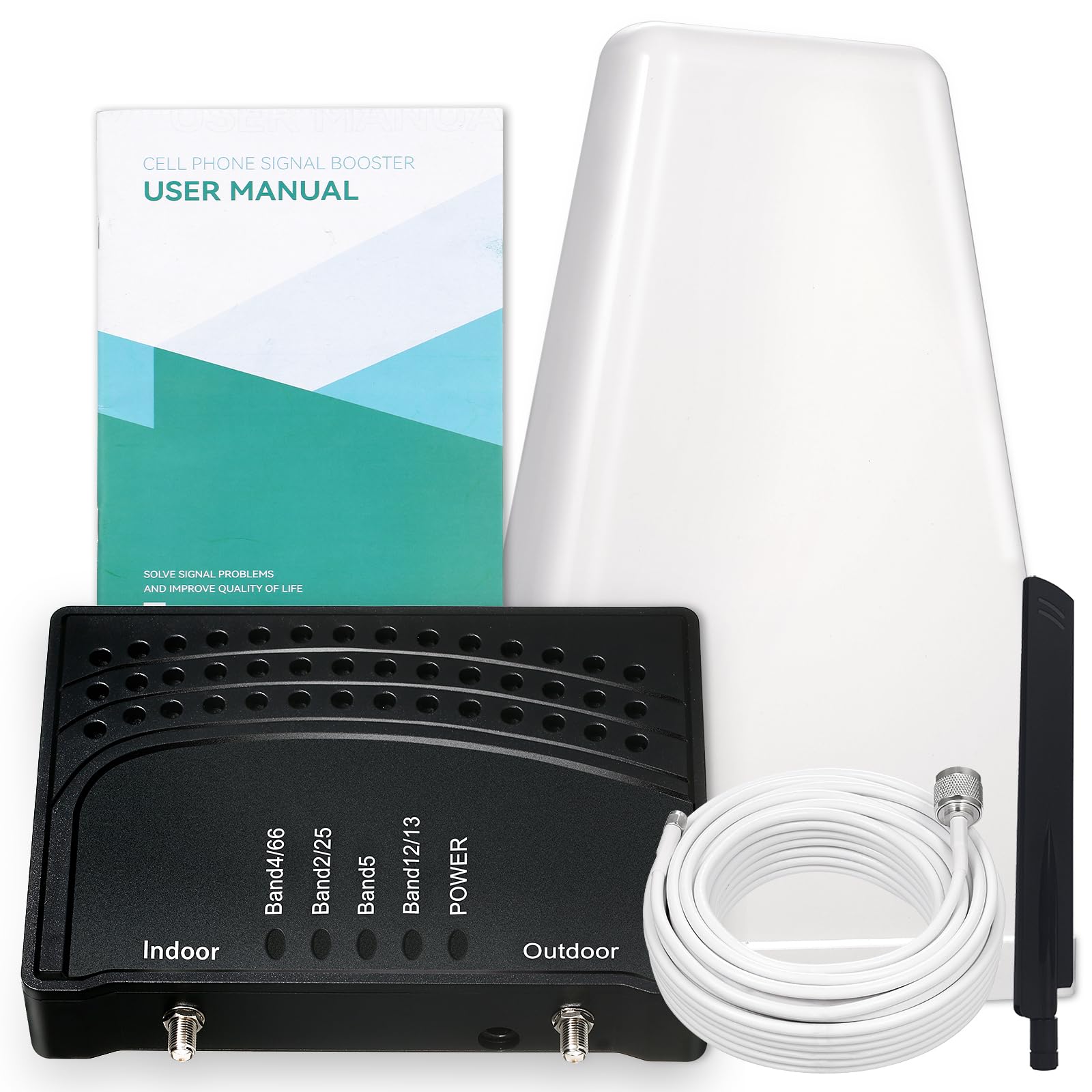 Cell Phone Booster for Home &amp; Office,Up to 2000 sq ft,Cell Phone Signal Booster with Band 66/25/2/4/5/12/13/17,Boost 5G 4G Data for All U.S. Carriers FCC Approved Cell Booster (Black)