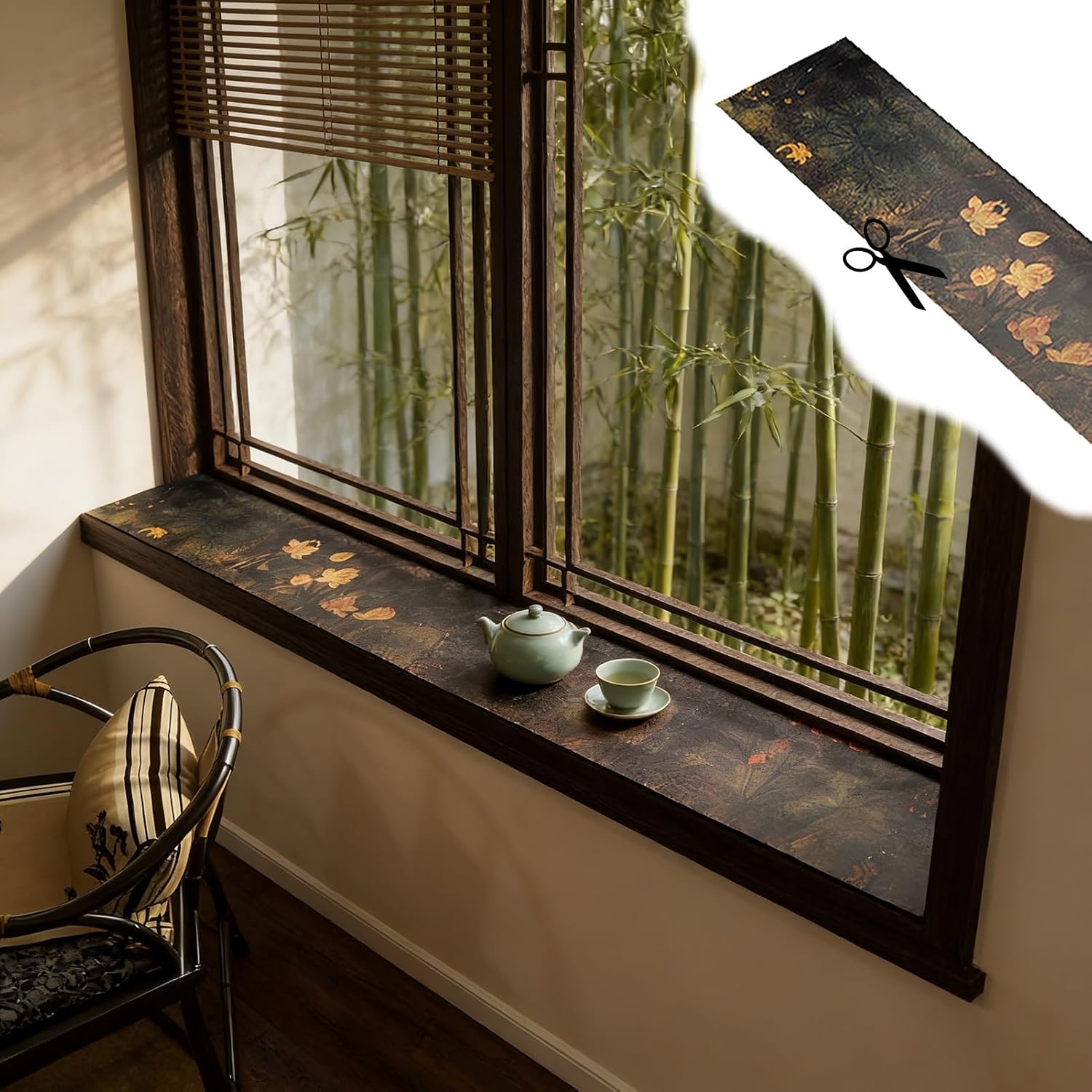 Cuttable Waterproof Window Sill Mat, Anti-scratch Vintage Windowsill Protector with Non-slip Bottom, Customizable Decorative Table Mats(Style A,L80x40cm(31x16"))