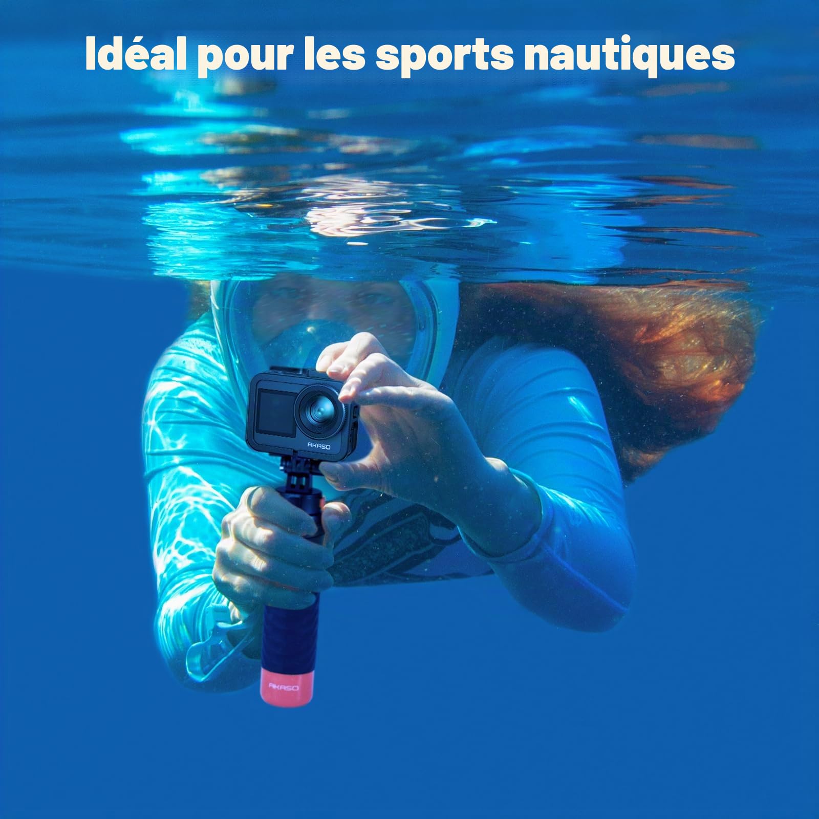 AKASO Brave 7 Caméra Sport Kit de Poignée Flottant IPX8 Action Cam Etanche | 4K 20MP Caméra d‘Action avec EIS Stabilisateur, Vocale, Deux Écrans Tactile, Sac de Rangement, Vlog Caméra, Kit d'Accessoires