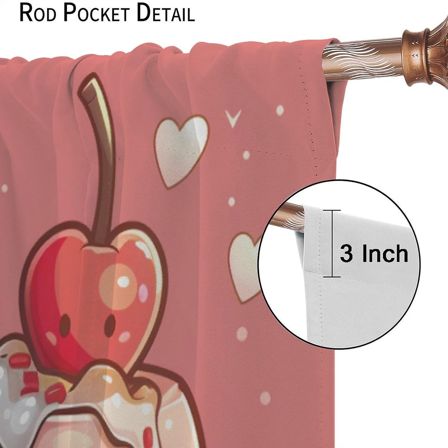Cartoon Cute Boba Blackout Curtains for Bedroom Living Room, Rod Pocket Cherry Kawaii Bubble Tea Curtains Thermal Insulated Window Drapes 2 Panels, Each 21W x 45L