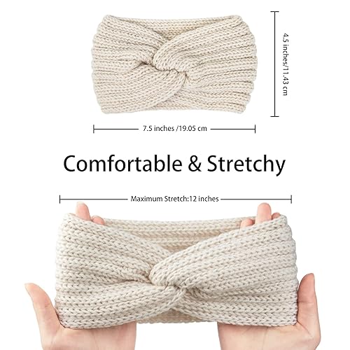 Vista 2 de Chalier 4 diademas cálidas de invierno para mujer, turbante de ganchillo con cable, diadema para calentar las orejas, regalos, B-negro