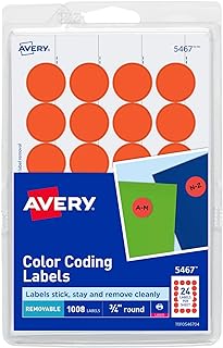 Avery Print/Write Adhesive Removable Labels, 0.75 Inch Diameter, Red - Orange Neon, 1008 per Pack (5467)