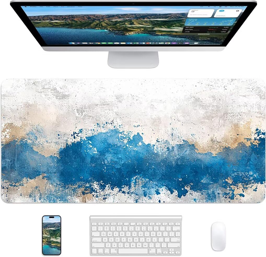 Wxuaixnn Retro Tappetino Mouse Gaming XXL 120x60cm Tappetino Scrivania, Impermeabile Tappeto Mouse con Base in Gomma Antiscivolo, Non-Slip Rubber Base, Blu Mousepad XXL per Gamer e Ufficio -10282