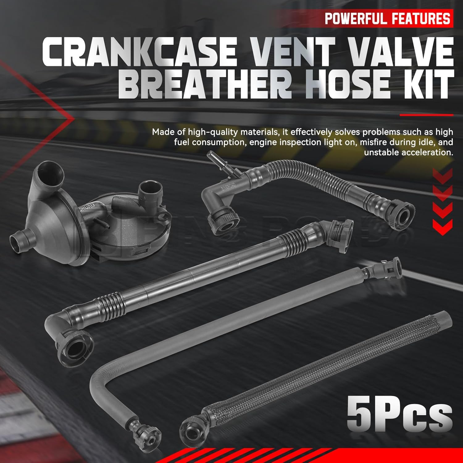 5Pcs Crankcase Vent Valve & Breather Hose Kit 11617504536 + 11611432559 + 11157532649 + 11617504535 + 11617501566 Compatible with BMW 325i 328i 525i 528i X3 X5
