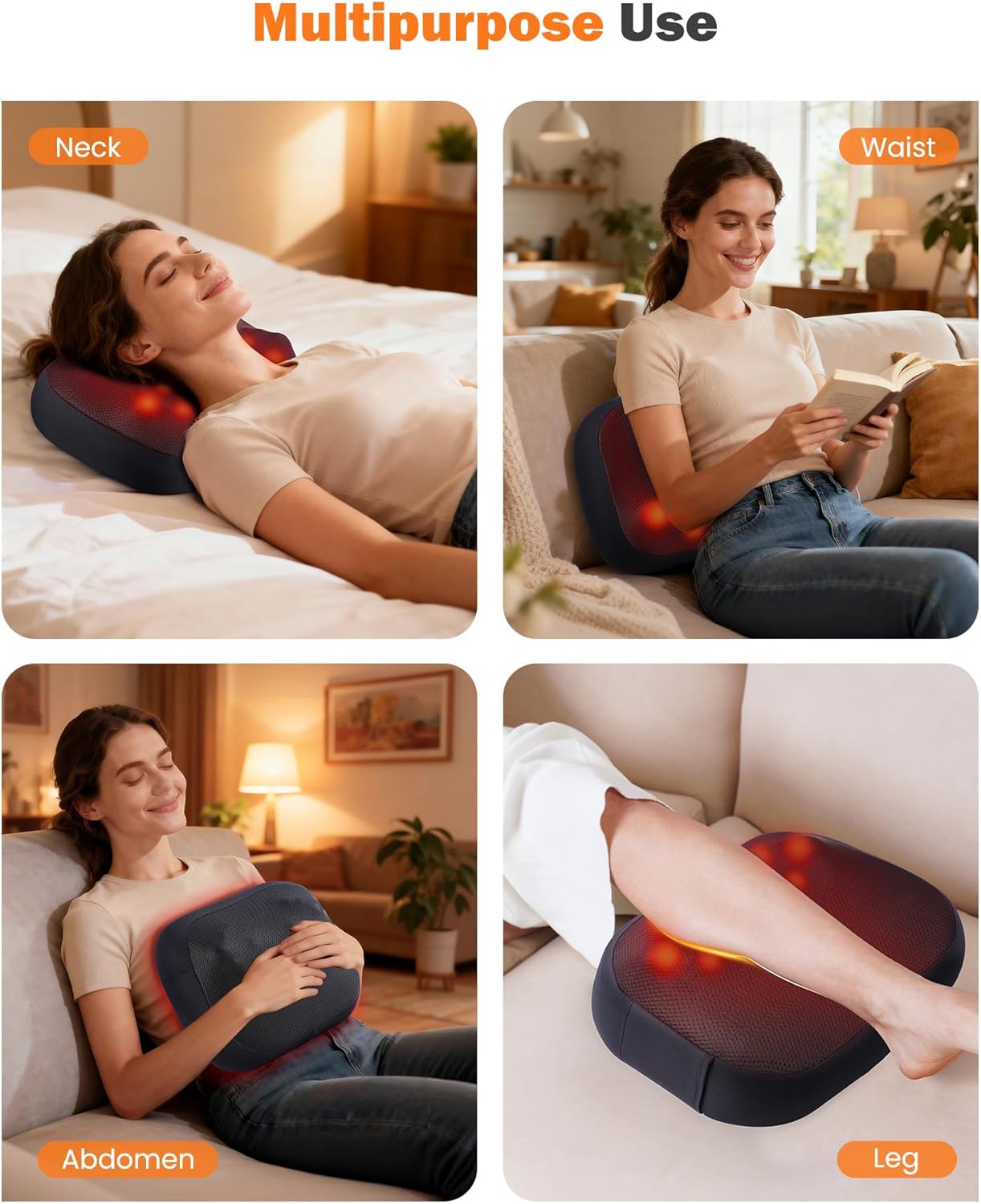 Back Massager with Heat, 2-in-1 Shiatsu Neck Massagers with 3D Deep Tissue Kneading & Dual-Sided Heating for Lower Back Shoulder Pain Relief, Lumbar Support Pillow for Office Chair, Gifts for Mom Dad - Image 8