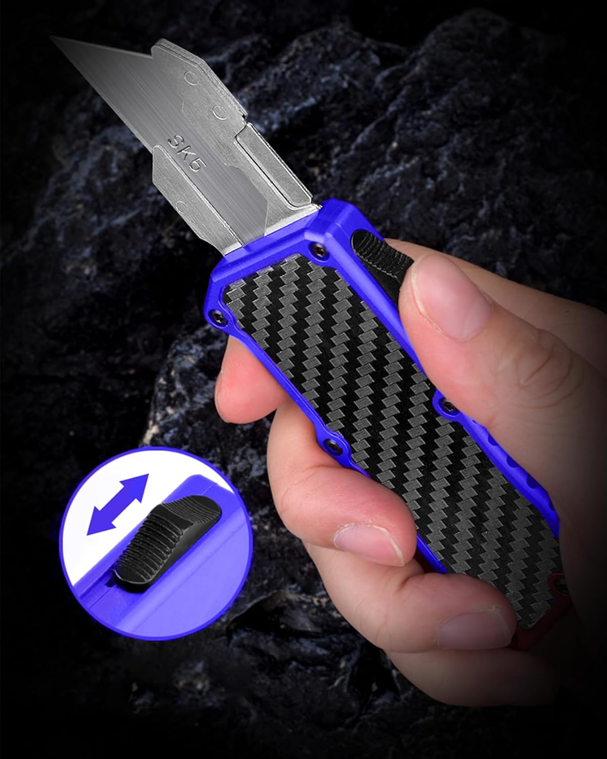 RU36 Retractable Utility Knife, 3.66 Inch Aluminum Ergonomic Handle with Pocket Clip, 5pcs SK5 Replacement Carbon Steel Blades, EDC Craft Box Cutter Knife For Office Home Arts (Blue)