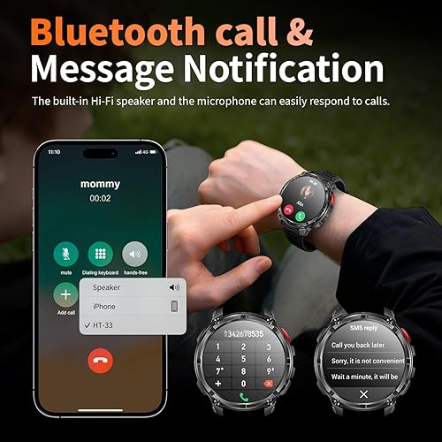Miniatura 5 de Reloj inteligente para hombre para teléfonos Android y iPhone, relojes inteligentes deportivos militares para hombres, reloj de seguimiento de