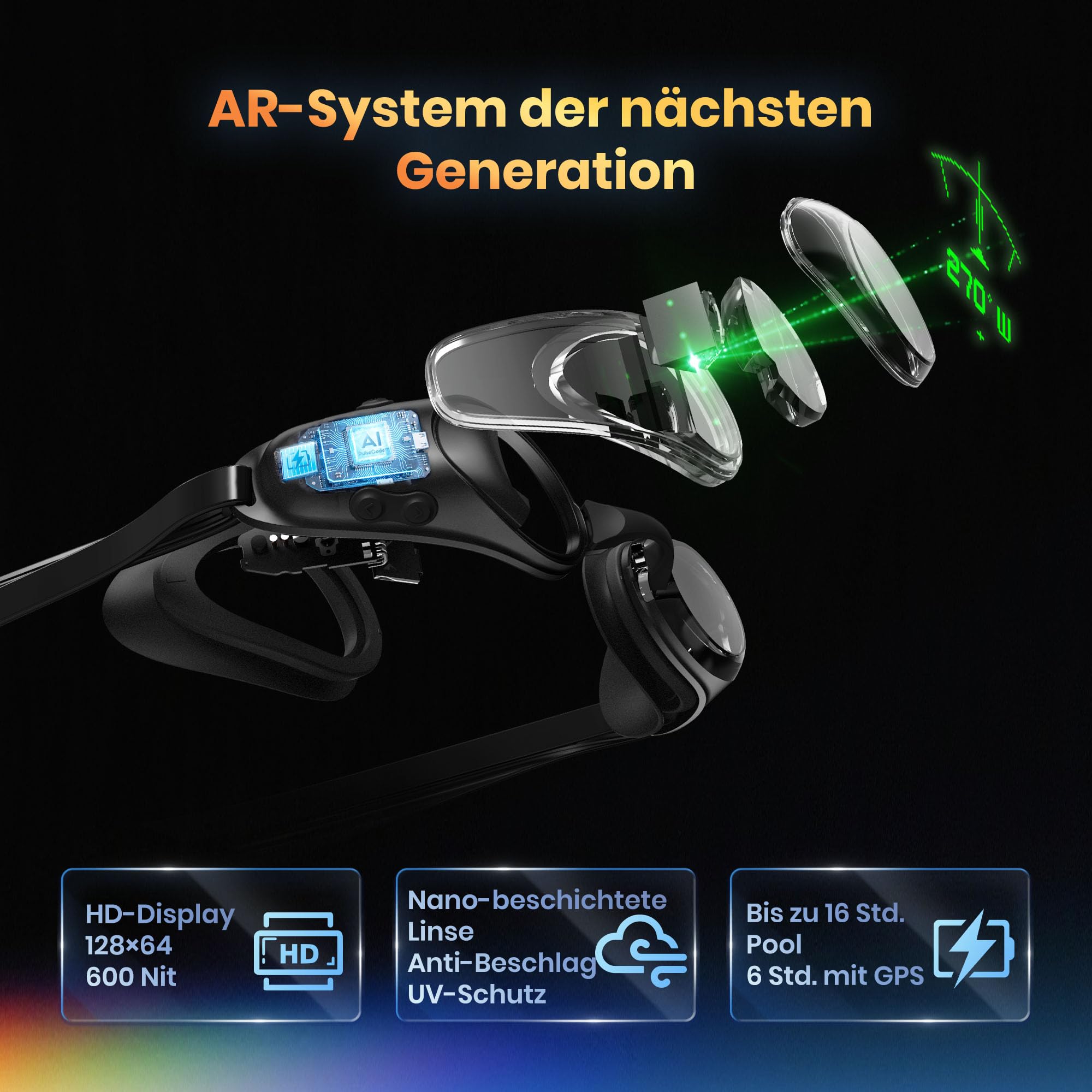 Holoswim Intelligente Schwimmbrille, 3 Profi-Schwimmbrillen, AR-Brille für Echtzeit-Anzeige