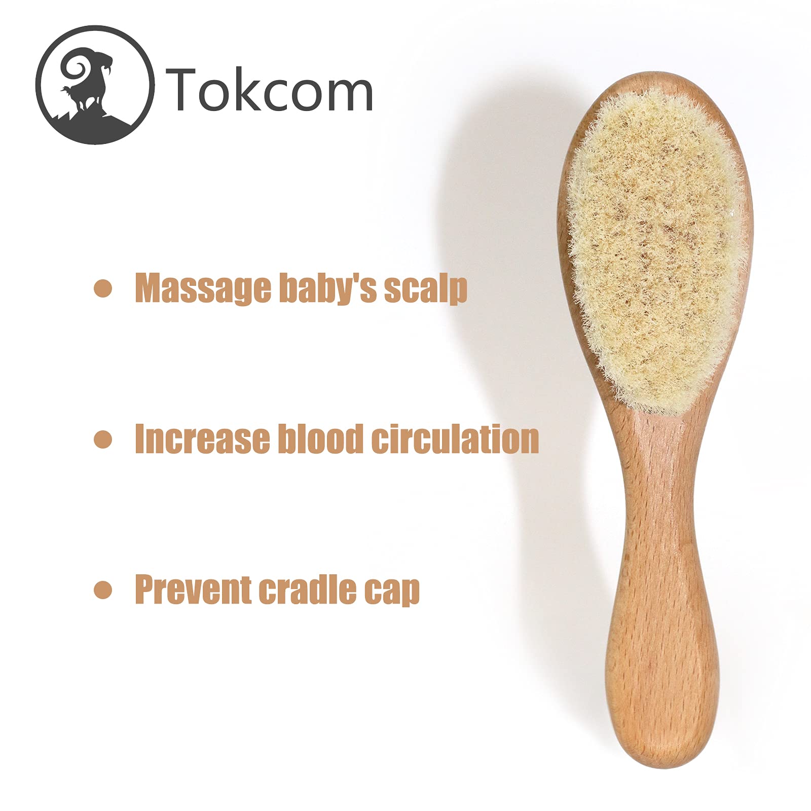 Spazzola per capelli per bebè, Spazzola per massaggi per bebè con manico in legno e setole di capra super morbide per neonati e bambini piccoli