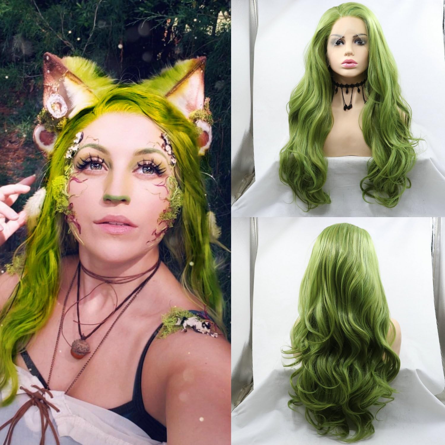 SERENEWIG Pastel Matcha Green Synthetic Lace Front Wigs for Women Beautiful Oliver Green Color Heat Resistant Fiber Long Bouncy Wave Lolita Cosplay Wigs Drag Queen 24"