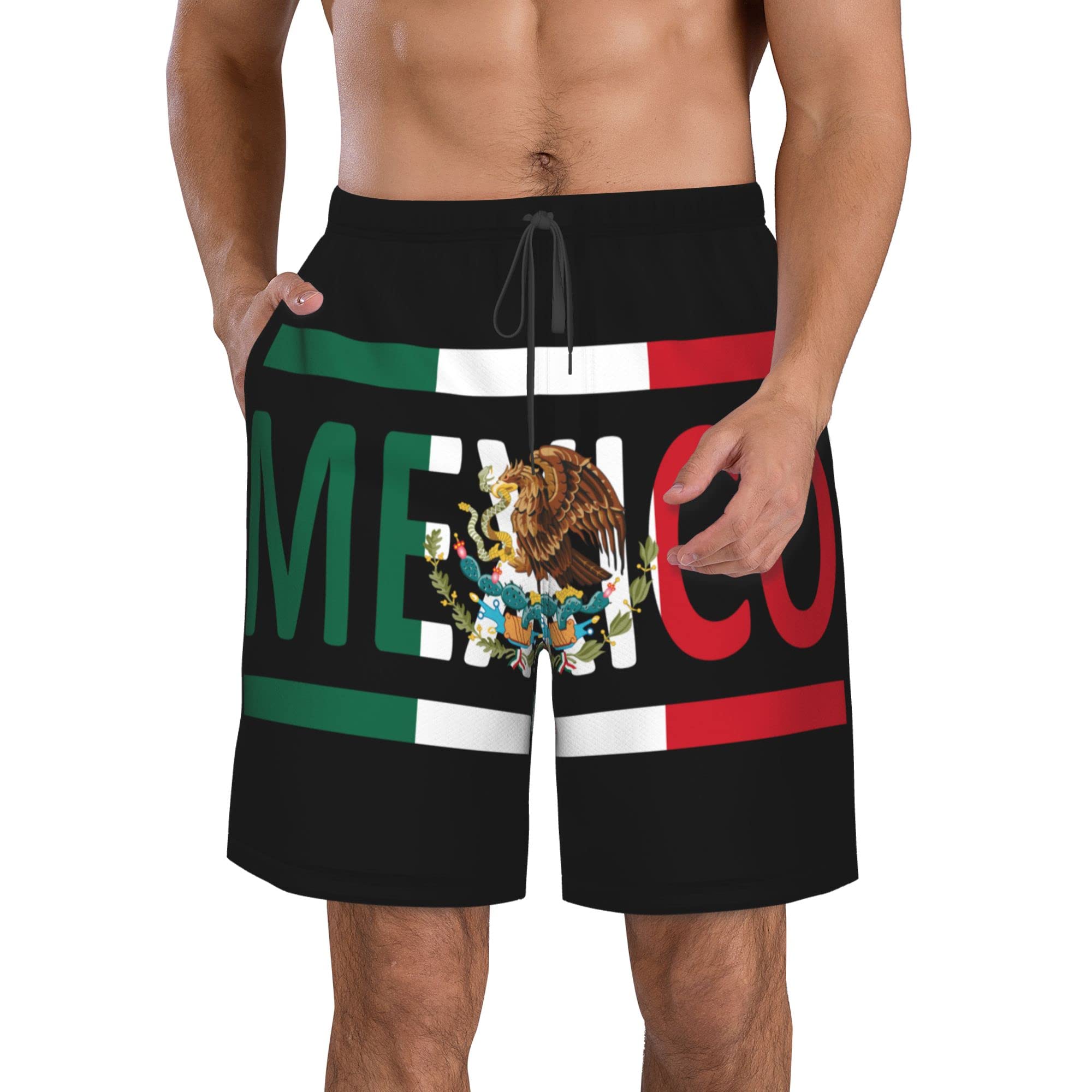 AOOEDM Mexican Flag Mens Swimming Shorts Quick Dry Beach Trunks Swimwear with Mesh Lining