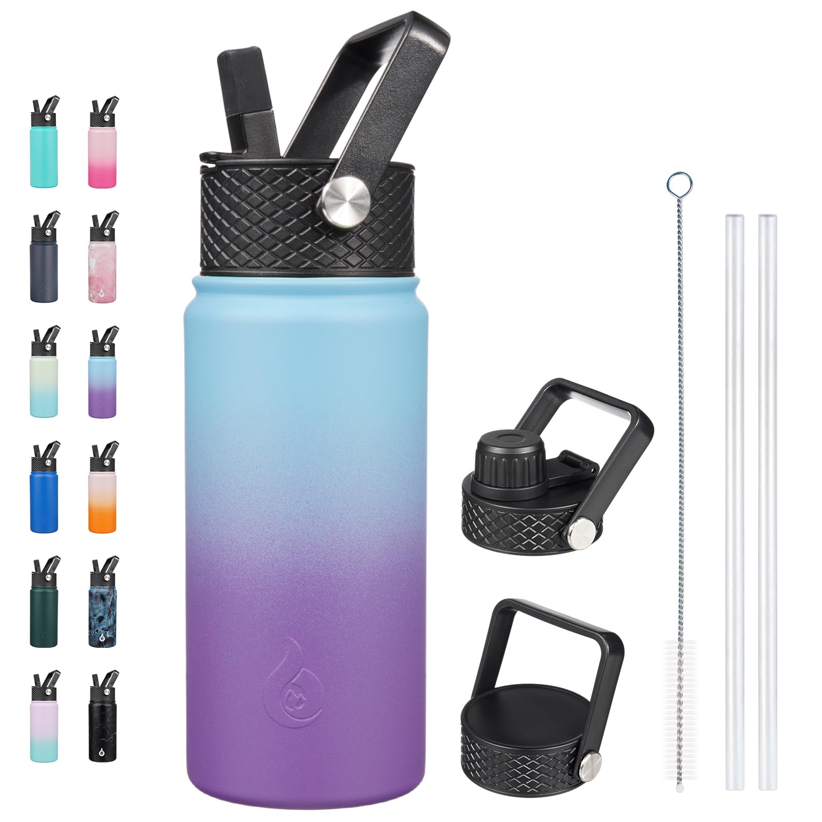 BJPKPK Insulated Water Bottles with Straw Lid 18oz Stainless Steel Metal Water Bottle Cold Hot Thermo with 3
