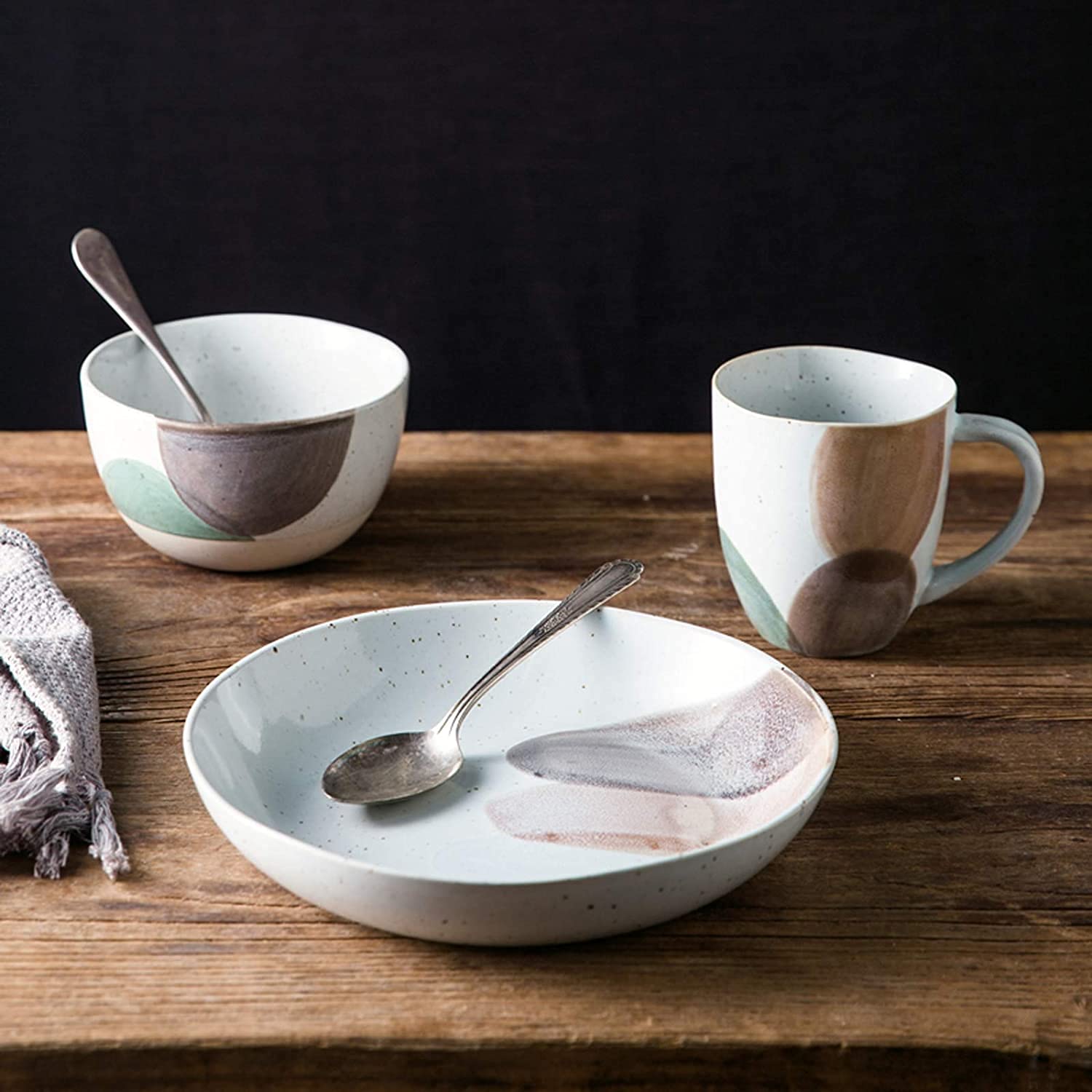Tafelservice, spezielles Restaurant-Geschirrset, Porzellan-Geschirrsets, Müslischalen und Steakteller-Sets | 18-teiliges Retro-Keramik-Geschirrset