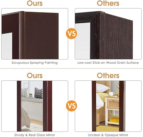 Miniatura 6 de Giantex Armario de joyería montado en la puerta con espejo de longitud completa organizador de joyas con espejo de maquillaje ranuras para