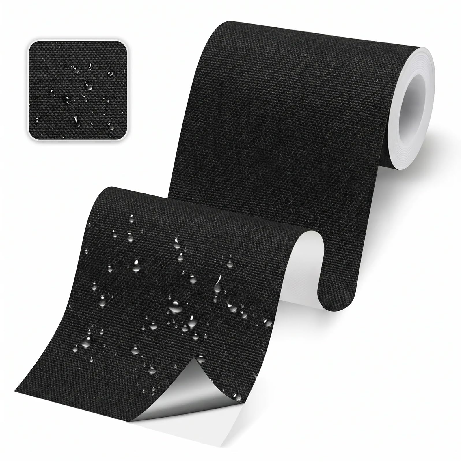 Skystuff Self-Adhesive Canvas Repair Tape, 10x200cm Heavy Duty Waterproof Fabric Repair Patches for Sofa, Chair, Awning, Tent, Clothes, Camping Outdoor Gear, Instant Strong Fix, Black