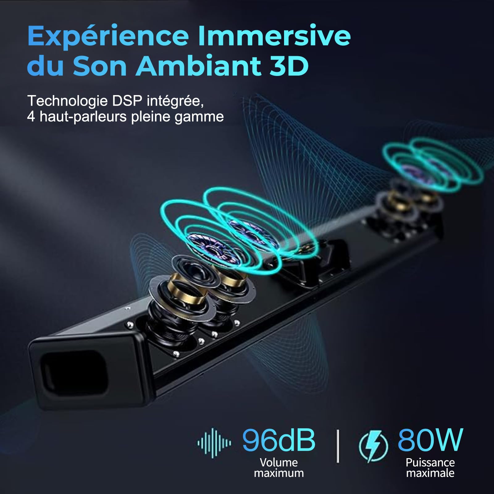 OXS S3 Barre de Son pour TV, Audio Home Cinéma avec Bluetooth 5.0, Basses Dynamiques, Son Ambiant 3D, Amélioration du Dialogue, compatible AUX/Optical/Coaxial, Modes Sonores Multiples, Fixation Murale