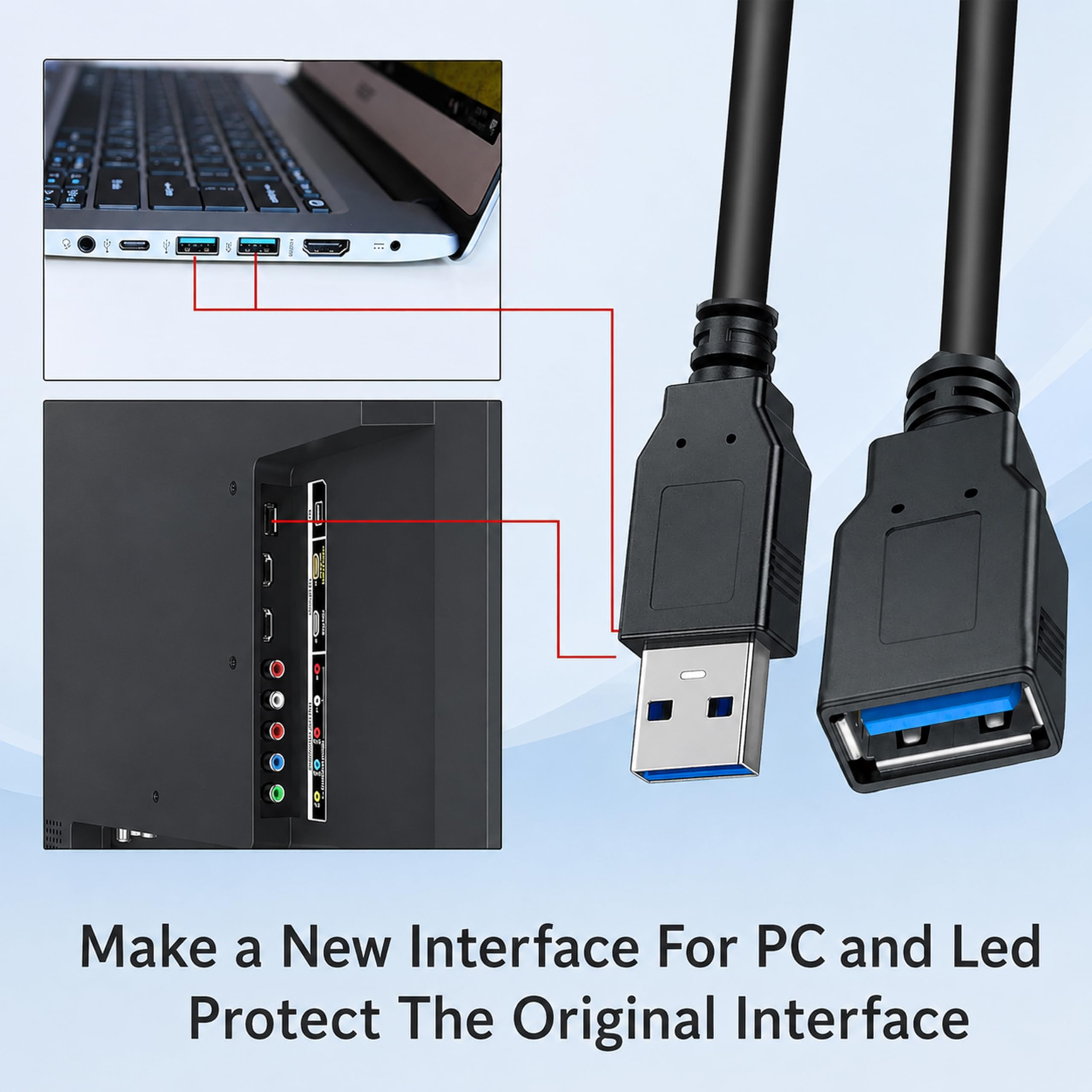 SaiTech IT 2 Pezzi Lunghezza Corta di 15 cm (6 Pollici) USB 3.0 Extension Cable, USB 3.0 Un Maschio a Femmina Extender Cable - blue15cm