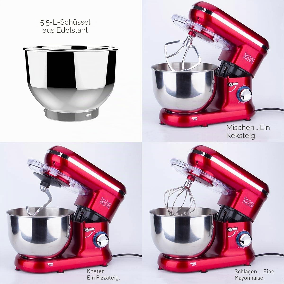BAT-1519 Multifunktions-Küchenmaschine, 5,5 l, 1500 W, Rot