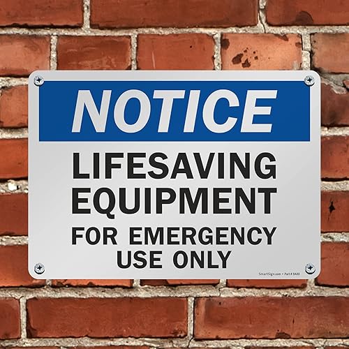 Miniatura 5 de SmartSign Letrero de "Aviso - Equipo de salvamento, solo para uso de emergencia"  Aluminio de 10 x 14 pulgadas