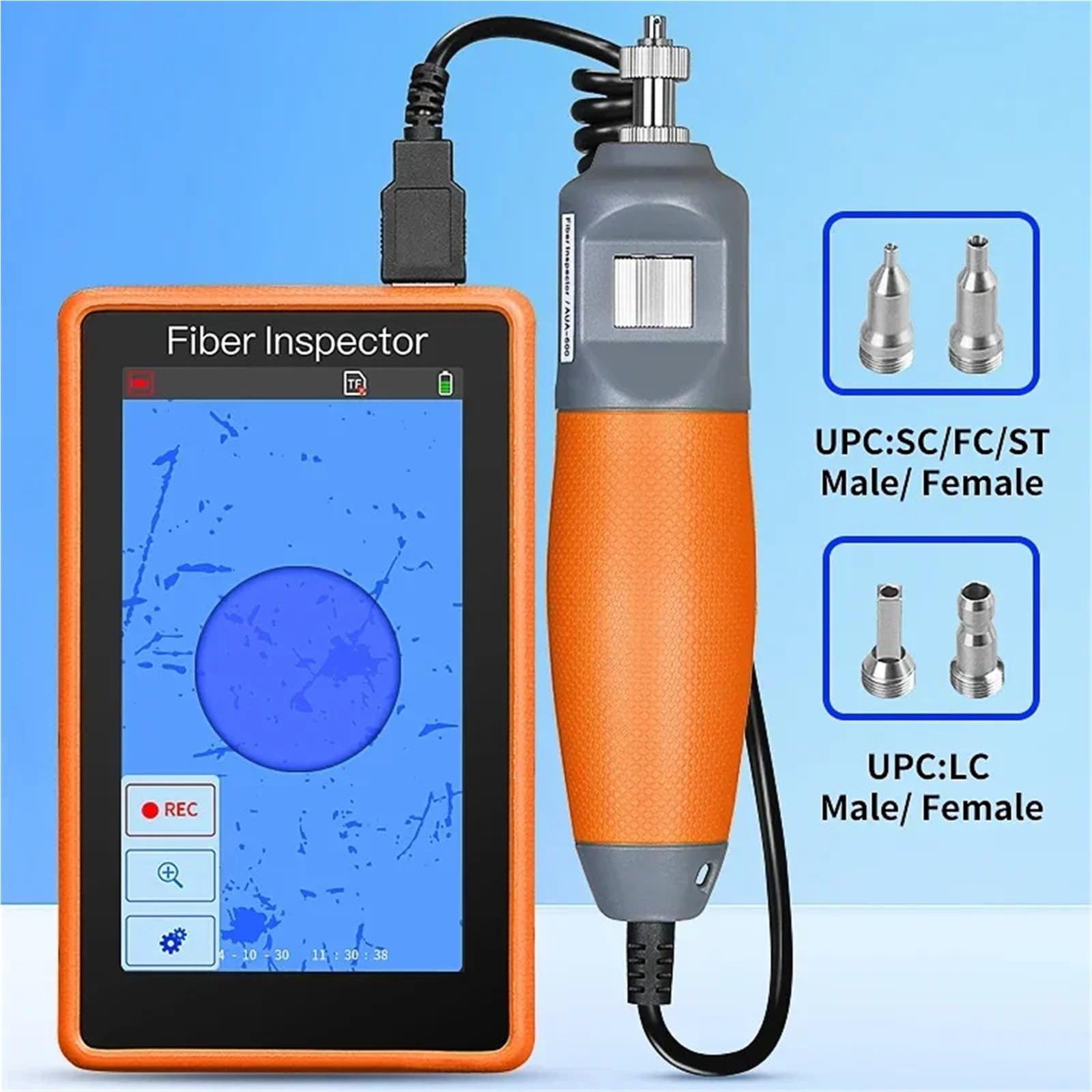 OTDR, Limpiador de fibra óptica AUA-600, microscopio 400X, pantalla táctil HD 5 pulgadas, sonda inspección, detector extremos(Support UPC)