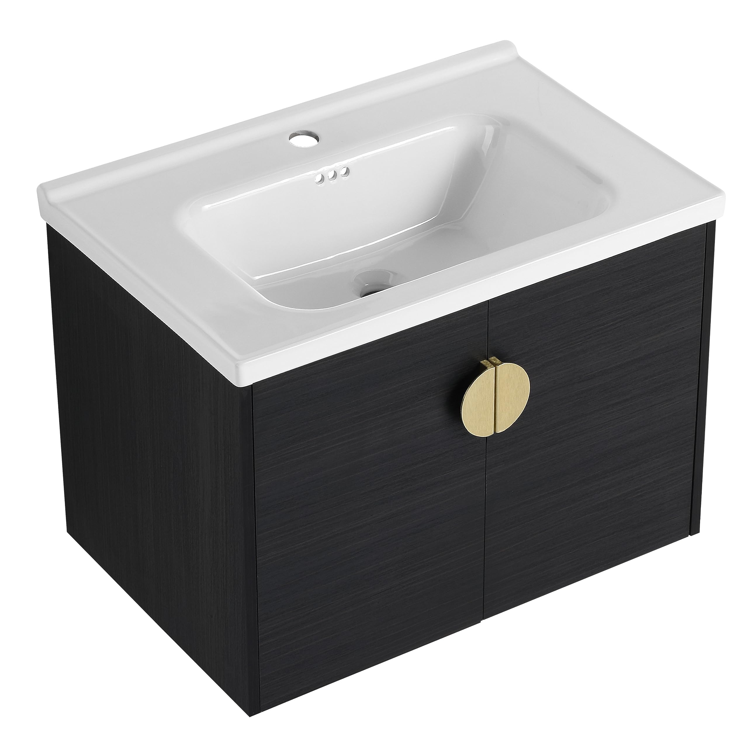 YiaFurio 28 Inch Bathroom Vanity with Ceramic Sink & Gold Handle, Modern Bath Vanity Bathroom with Storage, Wall Mounted Floating Bathroom Vanities