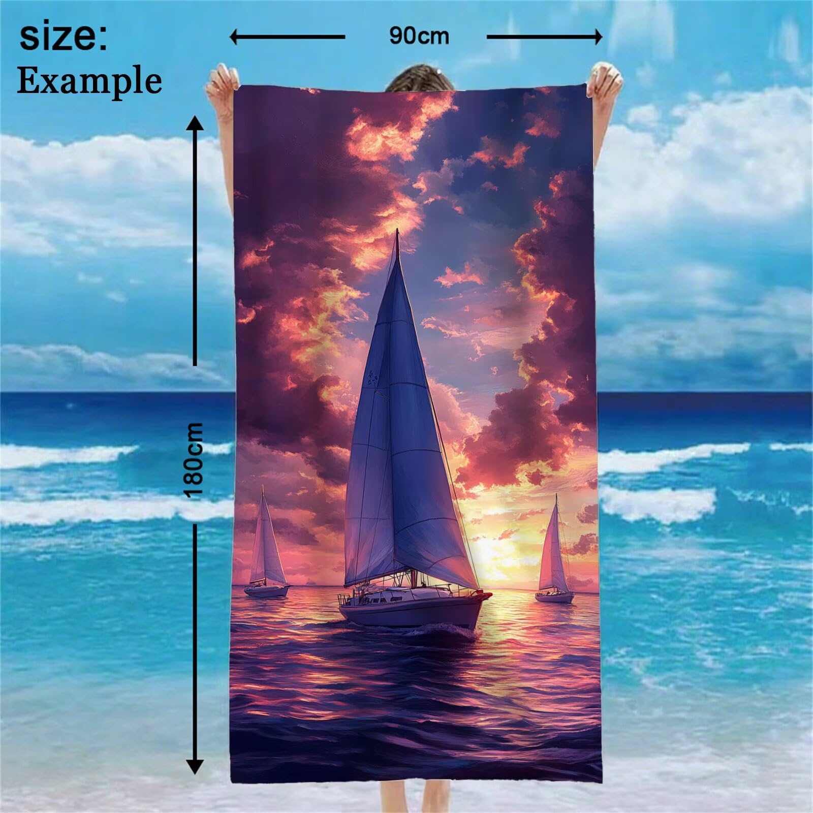 Toalla Playa Grande 90x180cm Velero Toalla Microfibra Antiarena, Toallas Bano Mar Toallas Playa Secado Rapido, Pareos Playas Mujer Ligera Absorbente, Beach Towel para Playas Gimnasio Viajes VQ-855