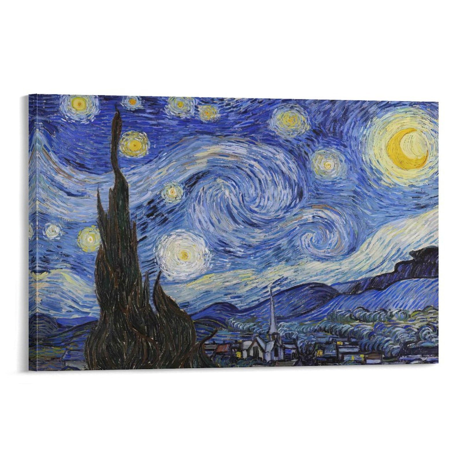 CPLVKWRQJ Starry Night Landscape Single Piece Classic Van Gogh Starry Night Original Art Canvas Wall Art - Housewarming Gift Bedroom Canvas Painting Ready to Hang Decor 20x30inch(50x75cm)