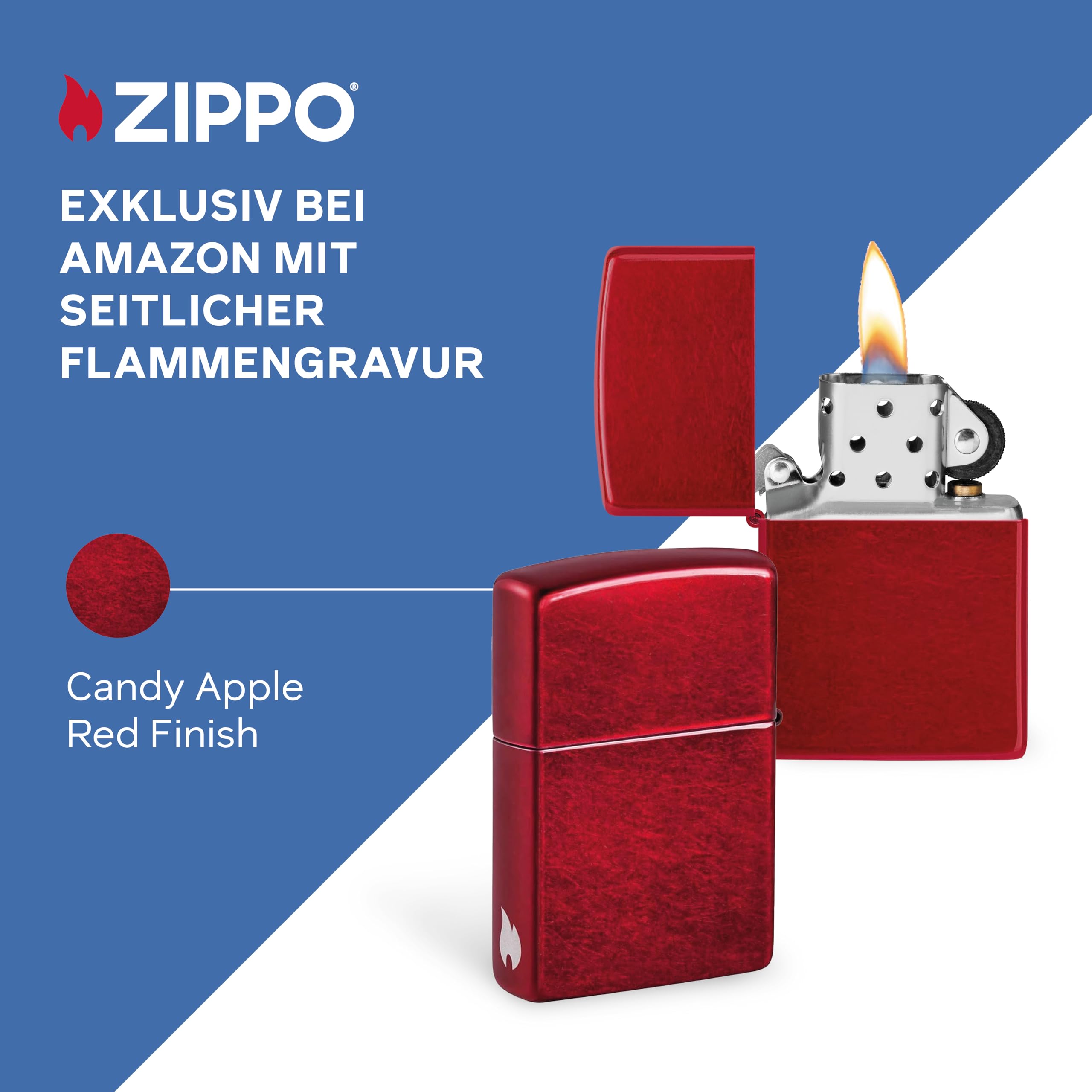 Zippo Sturmfeuerzeug - Candy Apple Red mit seitlicher Flammengravur - Nachfüllbar - Wiederverwendbar - Windfestes Design - Geschenkbox - Made in USA - Amazon Exclusive – Bild 2