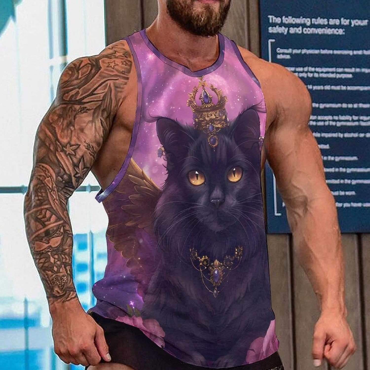 Witchy Black Cat Men's Tank Tops Sleeveless Muscle Shirts for Men Lightweight Vest Crew Neck T-Shirts