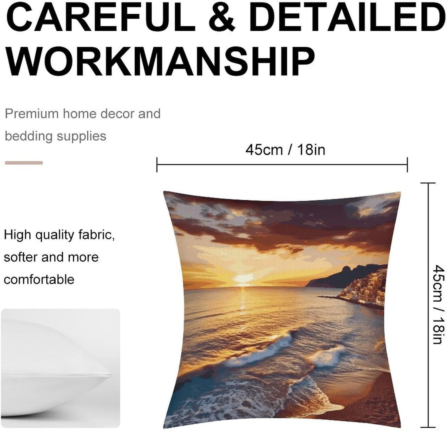 Seaside Sunset Pillow Protectors Cute Waterproof Pillow Cover Soft Skin-Friendly Cushion Case Decorative Square Cushion Cover for Couch Sofa Bed Living Room Bedroom
