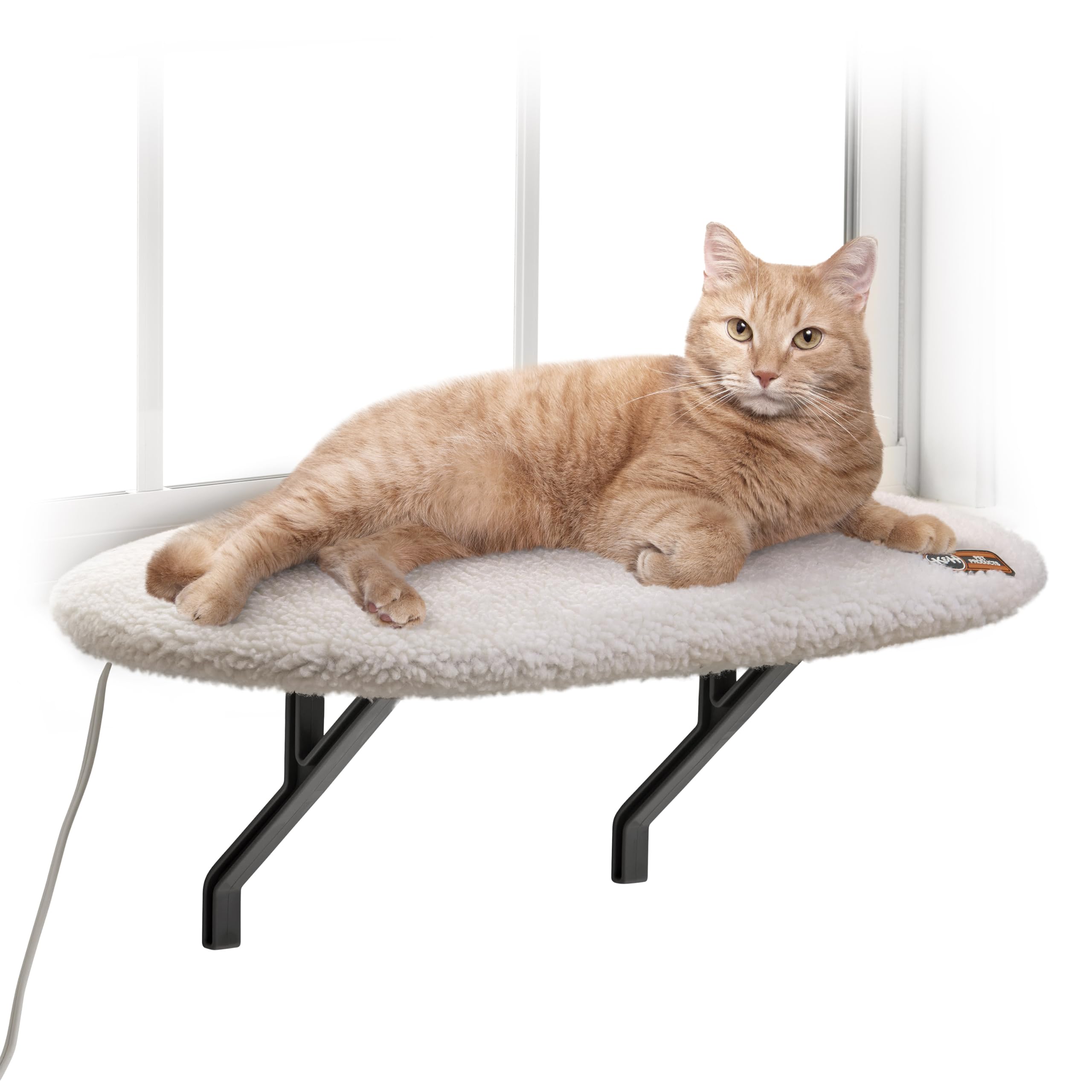K&H Pet Products Kitty Sill - Percha térmica para gatos grandes, hamaca ortopédica para ventana con capacidad para 40 libras, funda lavable, asiento de cama para interiores – forro polar crema,