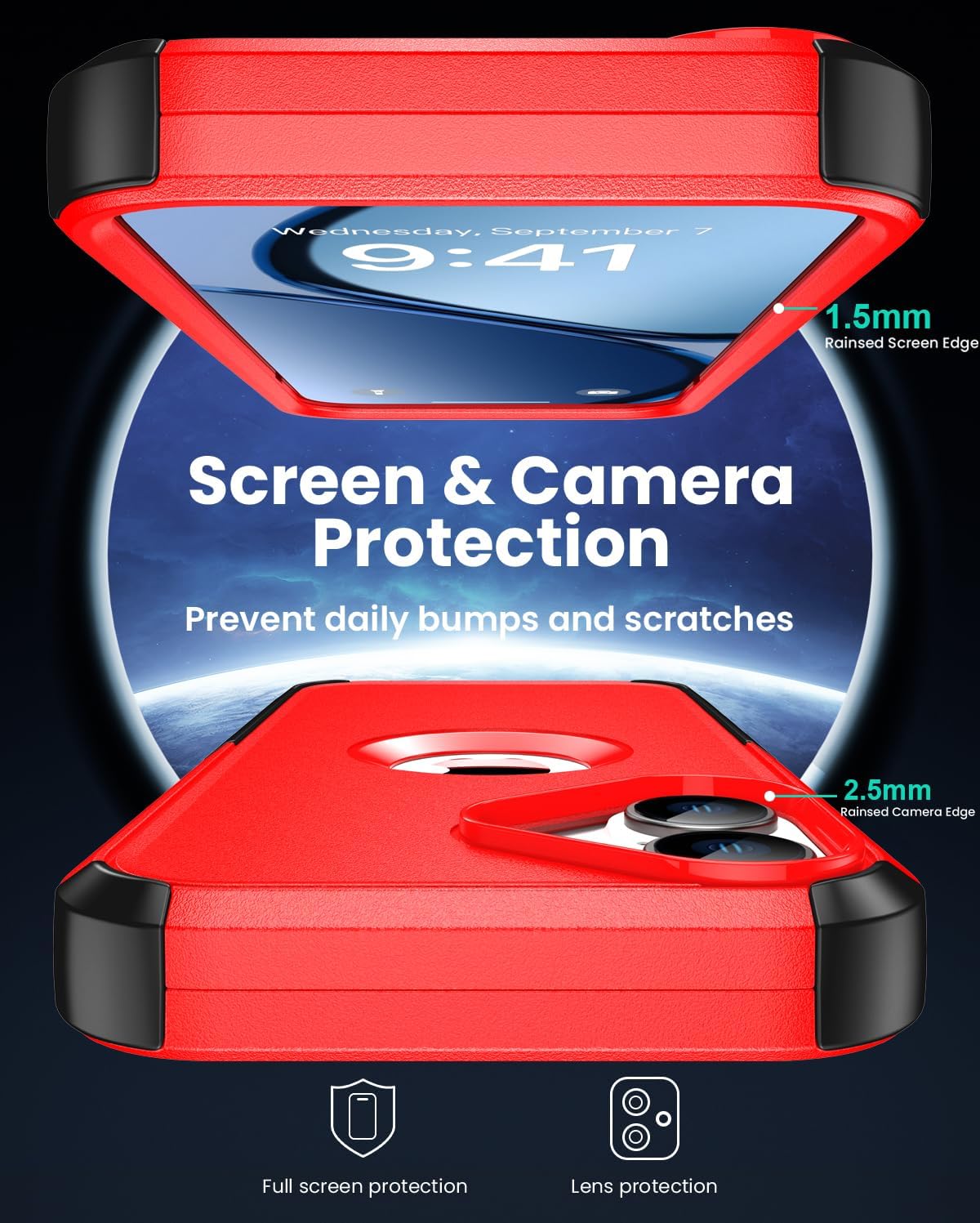 Magnetic for iPhone 17 Case, Compatible with Magsafe,2X Screen Protector,Military-Grade Protection, Drop-Proof Phone Cover for iPhone 17 6.3 inchs,Red-Hollow