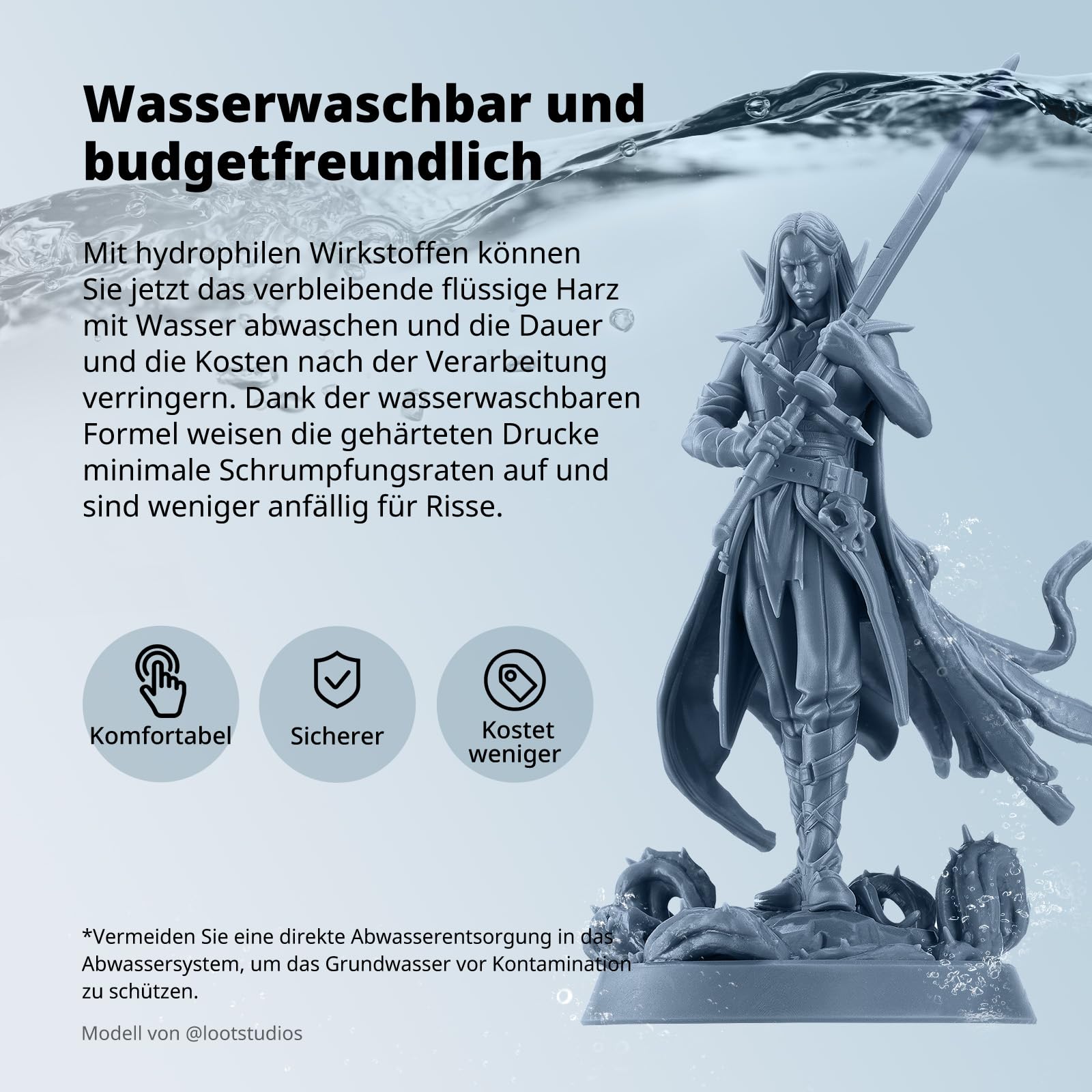 ANYCUBIC Wasser Waschbares ABS-Like Resin 3.0, 3D Drucker Resin mit Hohe Festigkeit und Zähigkeit, Geruchsarm, Hochpräzises 405nm UV-härtendes Harz für alle Harz 3D Drucker, Grau 1000g