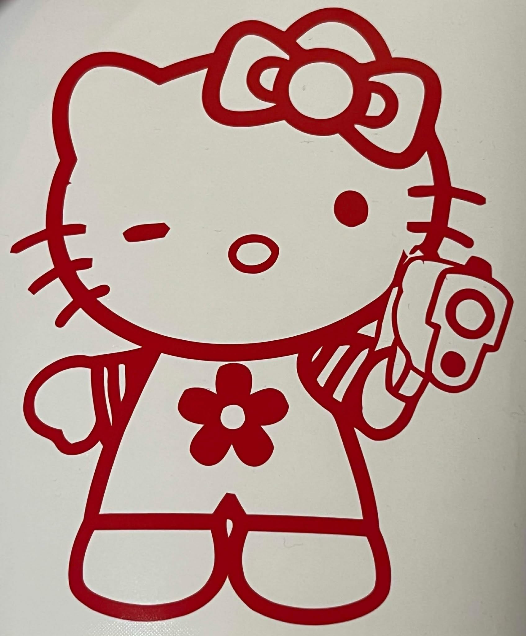 Hello Kitty with Pistol Red Cute Anime Cartoon die Cut Vinyl car Decal Sticker (10.5")