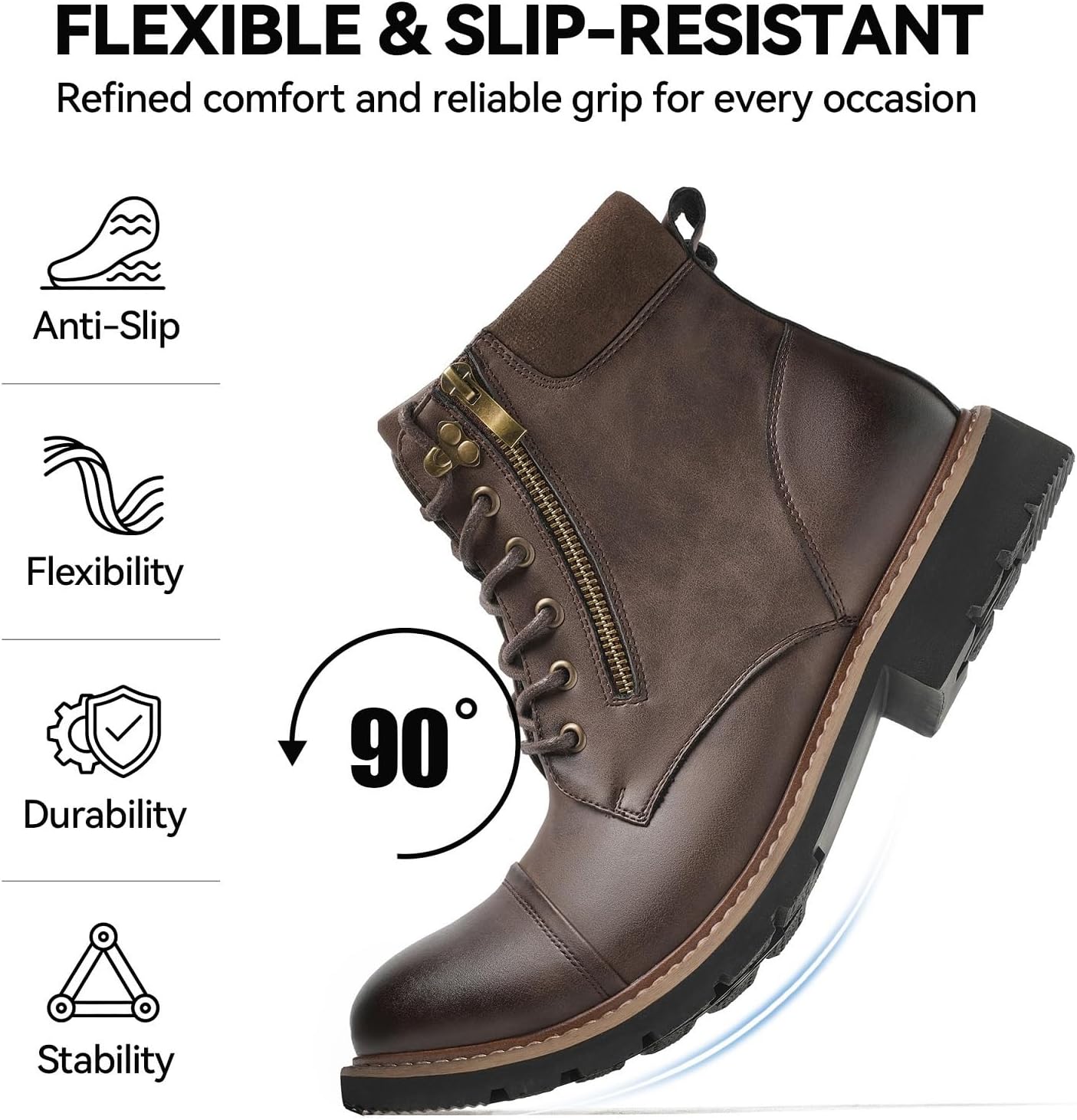 Mens Casual Boots, Retro Cap Toe Motorcycle Stylish Chukka Boots for Men, Side Zipper Hiking Boots with Buckle for Daily Casual & Weekend Outings