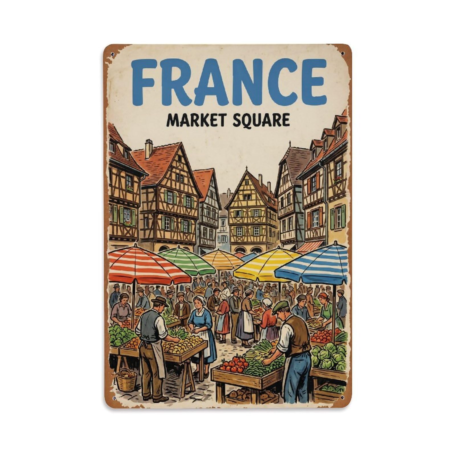 Gead 8X12inch Style Vintage Travel France Market Metal Tin Sign