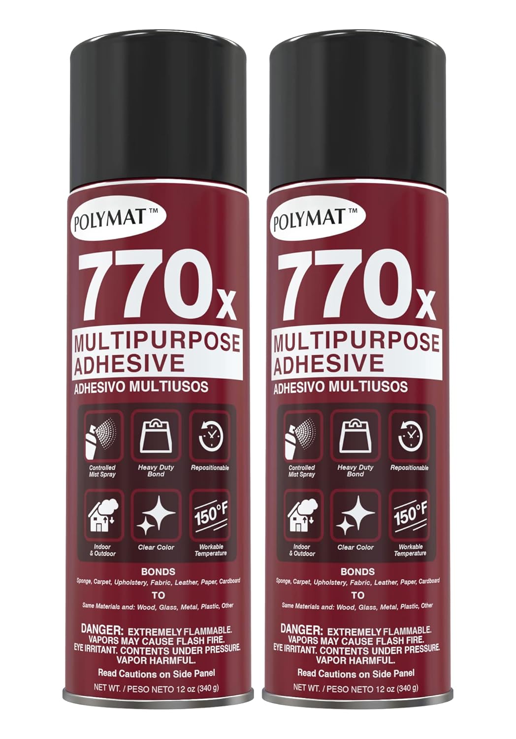 Polymat 770x Spray Glue Multipurpose Permanent Spray Adhesive Glue, Paper, Cardboard, Fabric, Plastic, Metal, Wood (2)