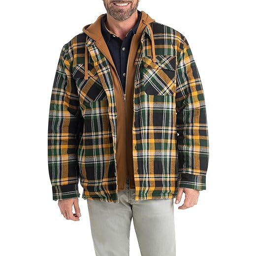 Legendary Whitetails Men's Standard Maplewood Hooded Shirt Jacket, Field Tract Plaid, Medium