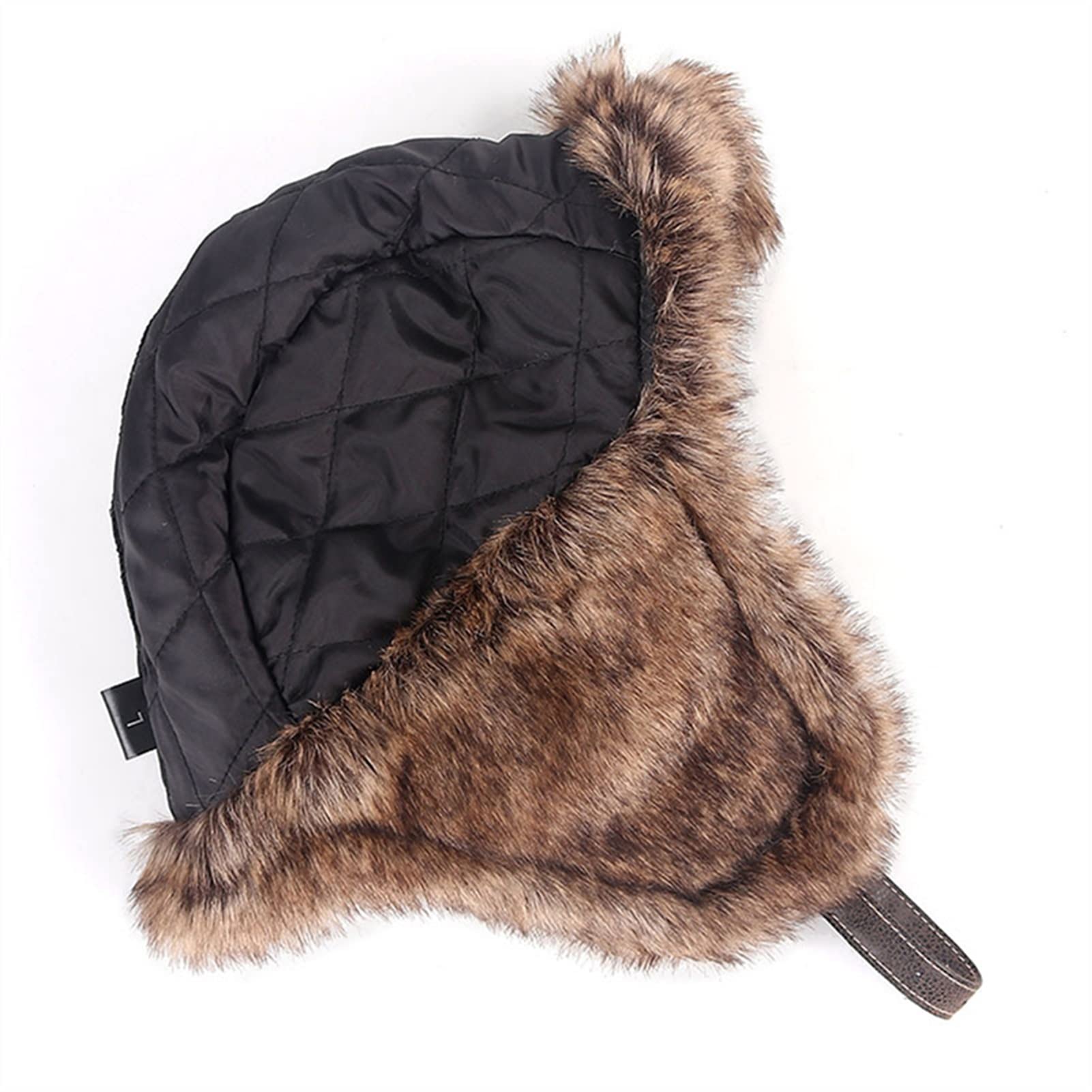 FENOKD Bomber Hats Winter Hat Men Women's Bomber Hat Leather Snow Cap with Ear Flaps Windproof Warm Hat Warm (Black L)?Black-L